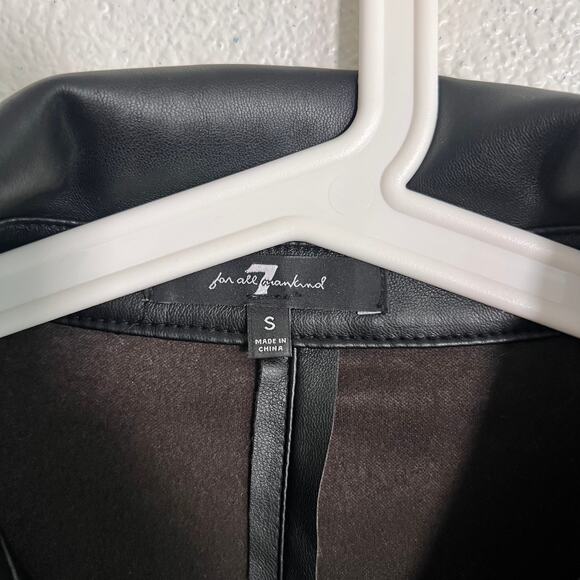 Faux Leather Button Down Shirt Jacket Black Women’s Small Oversized Longline - Picture 3 of 9